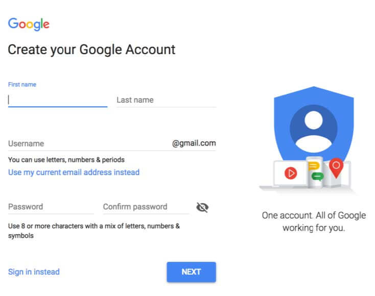 new mobile google account open